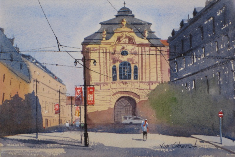 landscape, city, bratislava, slovakia, europe, original watercolor painting, oberst